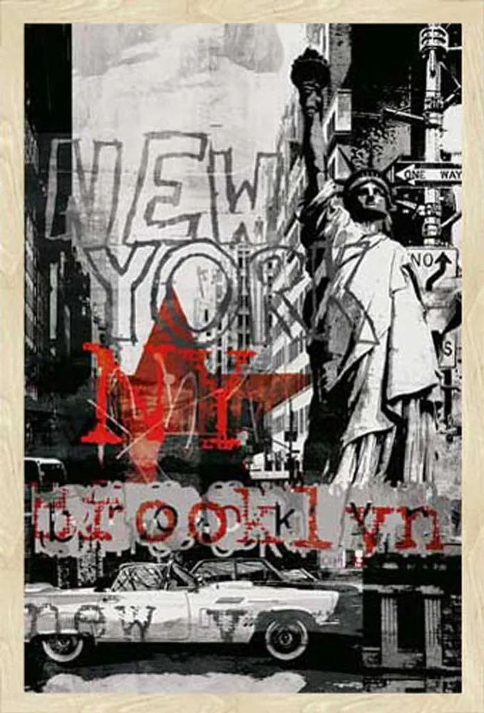 Quadro New York Collage 61x91,5 cm Cornice Rovere Shinsuke® e Vetro Acrilico