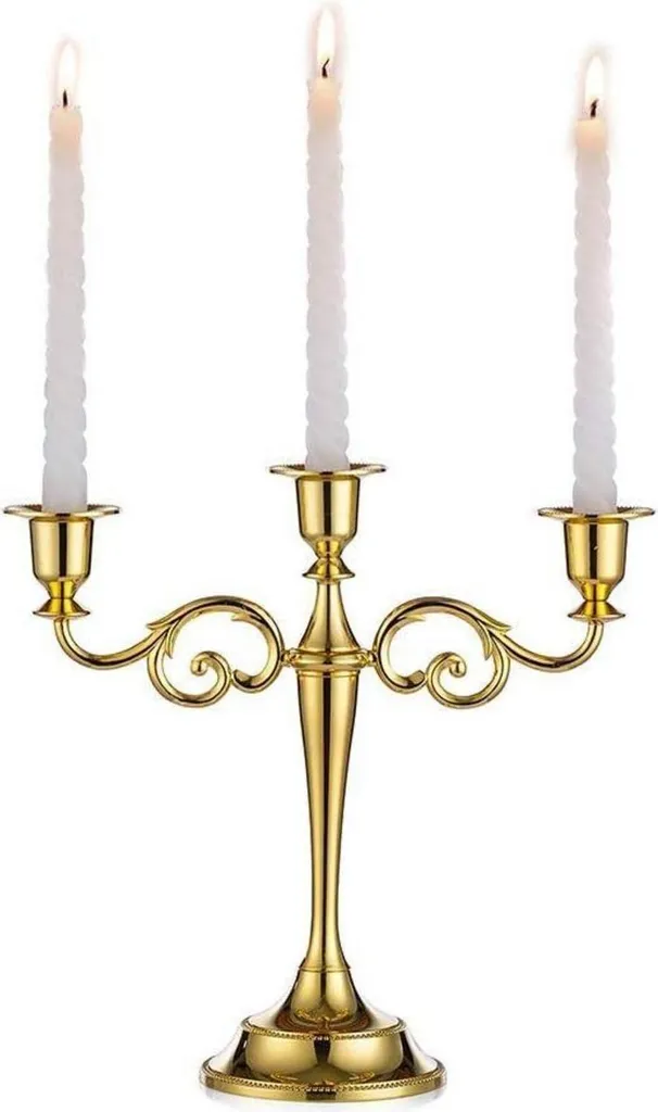 Chandelier Or 3 branches en Aluminium Style Classique Mariage 27 cm