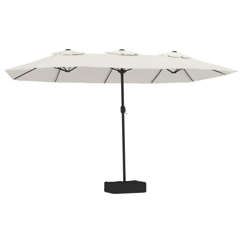 vidaXL Doppel-Sonnenschirm mit LED-Leuchten Sandweiß 449x265 cm