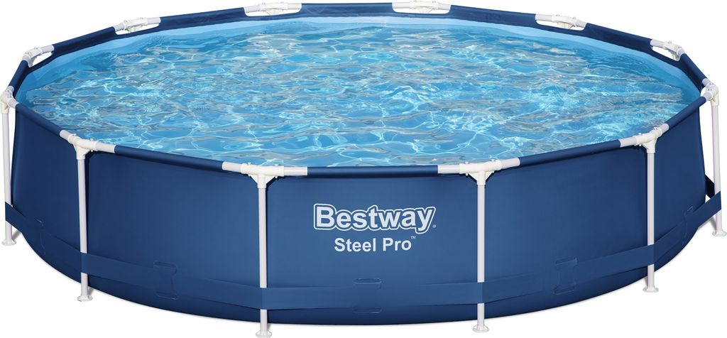 Bestway Steel Pro Frame Pool Set mit Filterpumpe Ø 366 x 76 cm, dunkelblau, rund