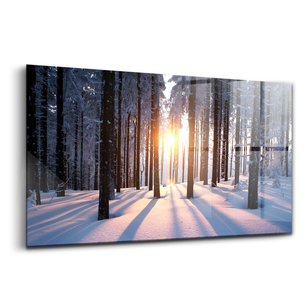 Glasmalerei - dekorative Malerei - moderne Malerei - 140x70 - Sonnenuntergang Wald Winter