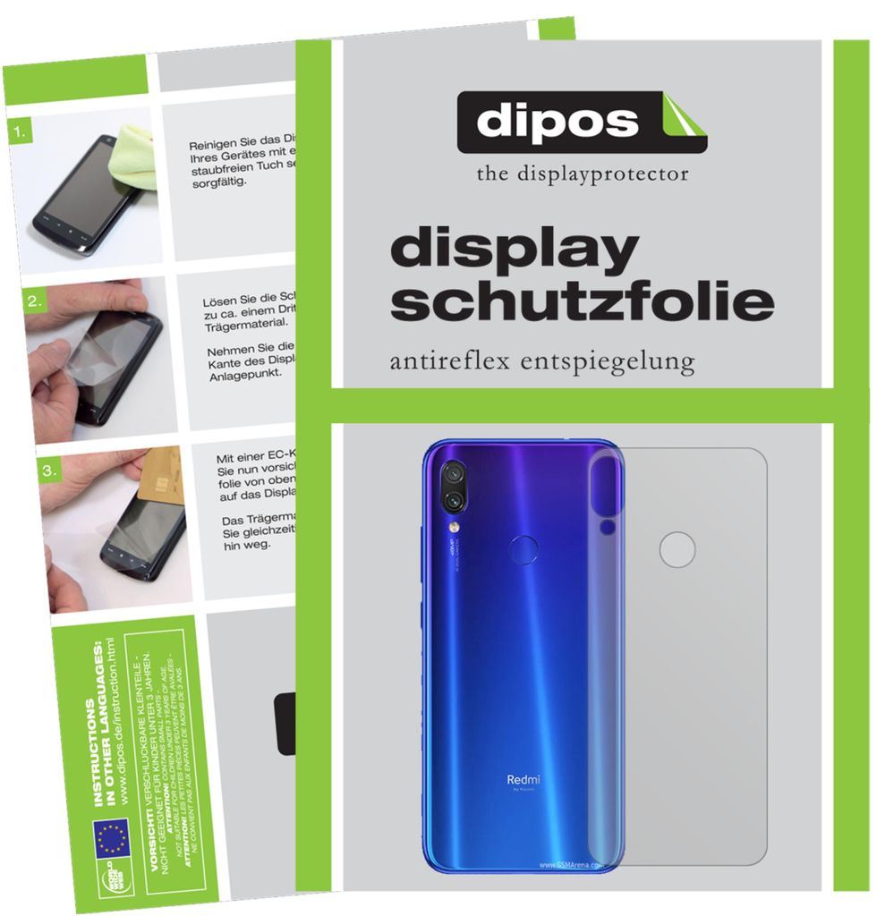 2x Schutzfolie für Xiaomi Redmi Note 7 Pro Rückseite matt Displayschutzfolie