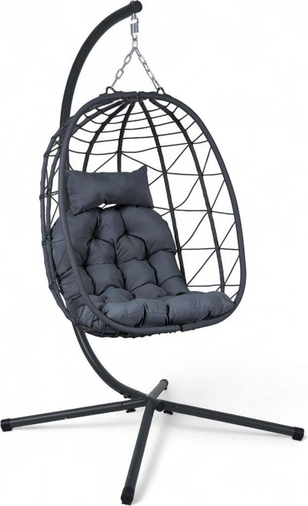 ALEOS. Rattan Geflecht Korb Hängesessel mit Gestell komplett inkl. großem dickem Polster, Indoor und Outdoor, Modell MILOS