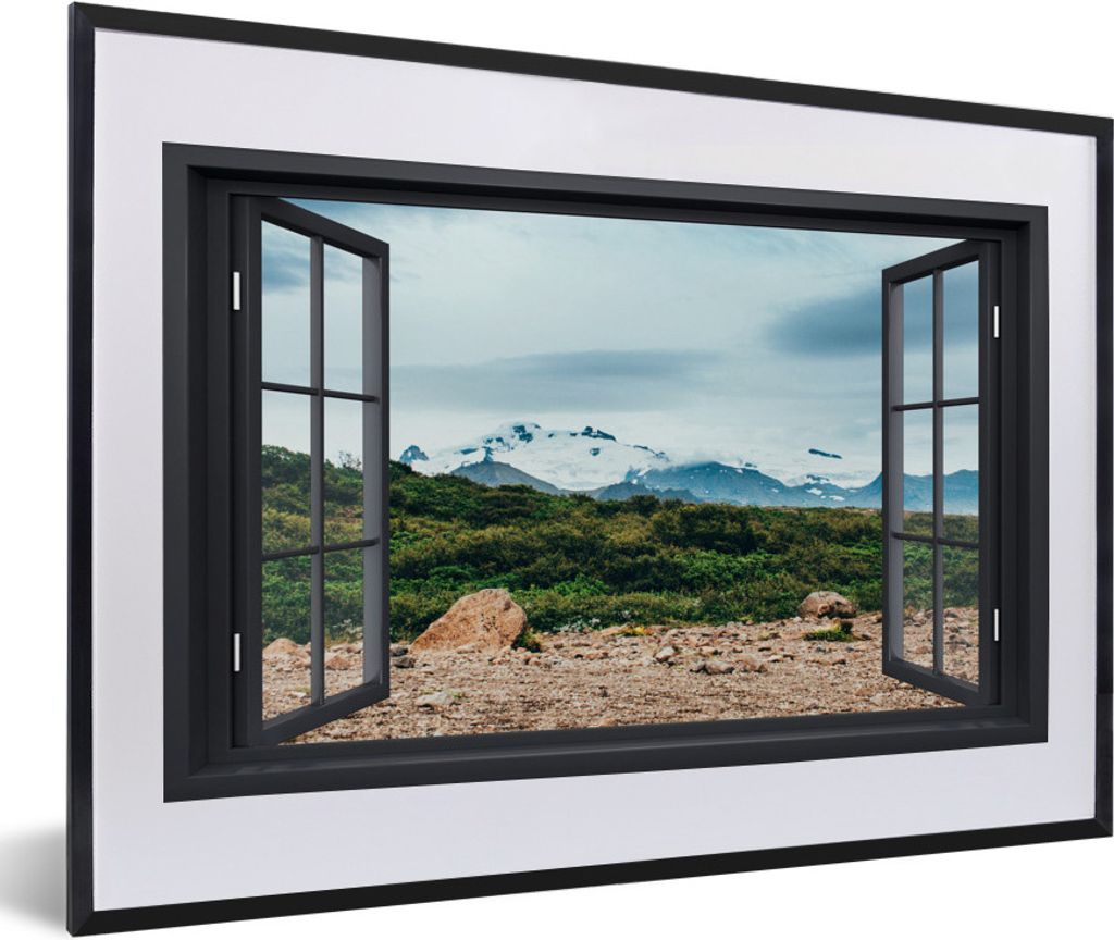 MuchoWow MuchoWow Gerahmtes Poster Aussicht - Berge - Gras 60x40 cm - Poster mit zchwarzem Bilderrahmen - Schlafzimmer - Plakat in Rahmen - Dru...