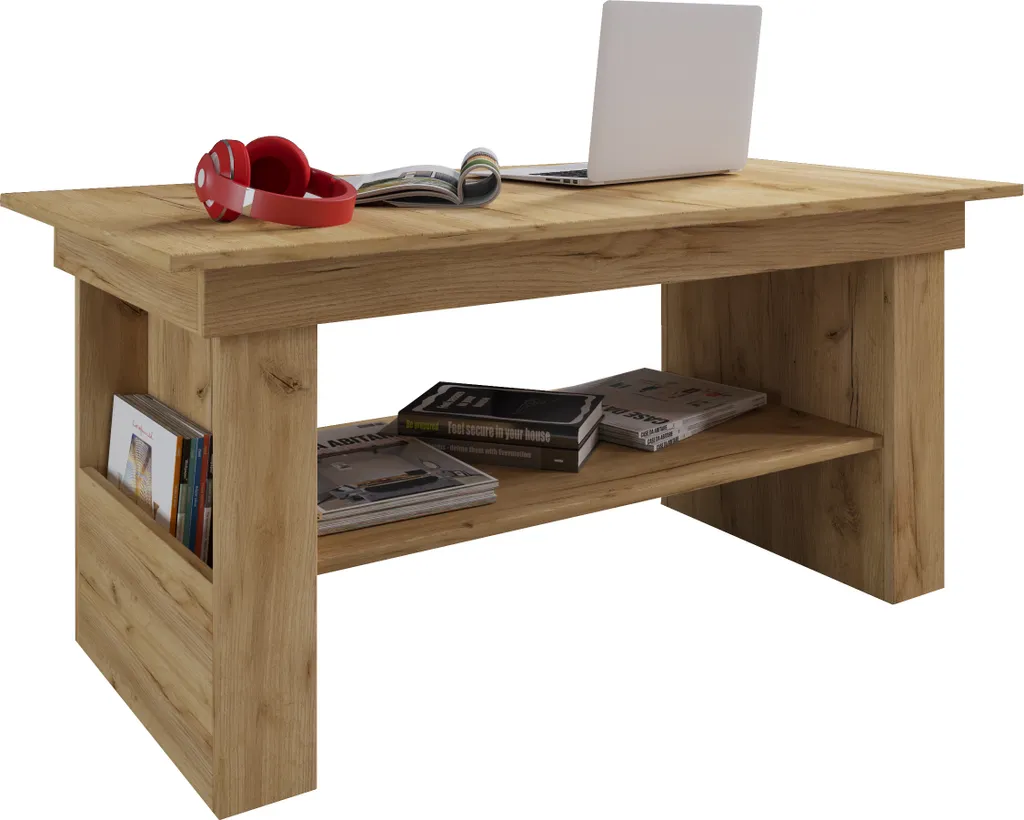 Table basse Kobila chêne miel : fini le désordre avec ses rangements