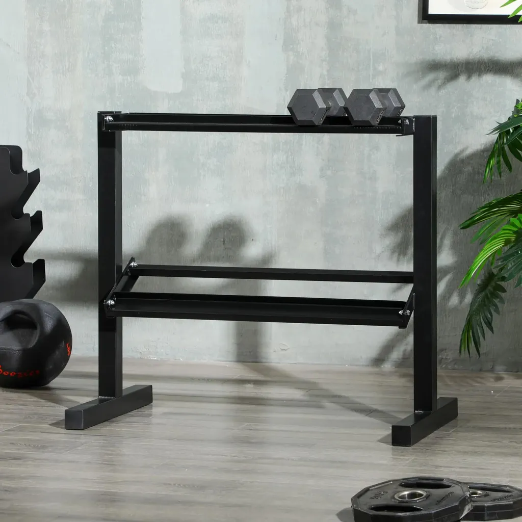 Support haltères compact 2 niveaux acier noir pour musculation à domicile - 7