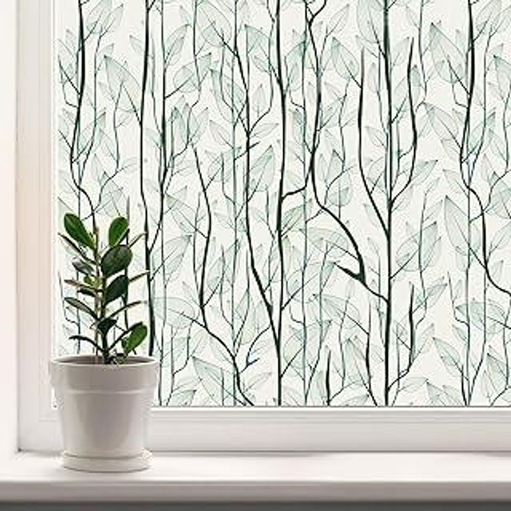 dktie Fenster-Sichtschutzfolie, statisch haftende Fensterfolie, ohne Klebstoff, mattierte Fensterfolie, Pflanzen, Fensteraufkleber, für Zuhause, B...