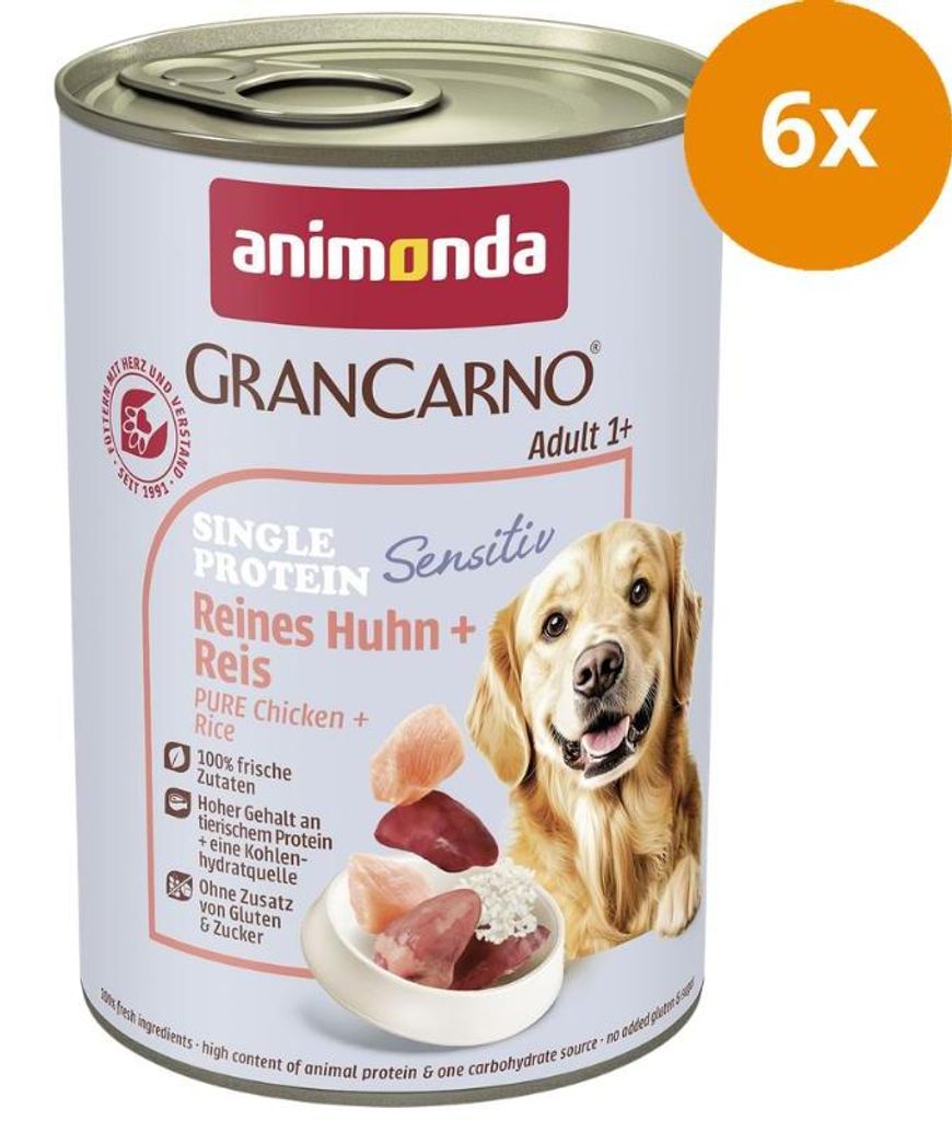 animonda GranCarno Adult Sensitiv Reines Huhn + Reis, Adult, Huhn, Reis, 400 g, Zuckerfrei, Ohne Soja