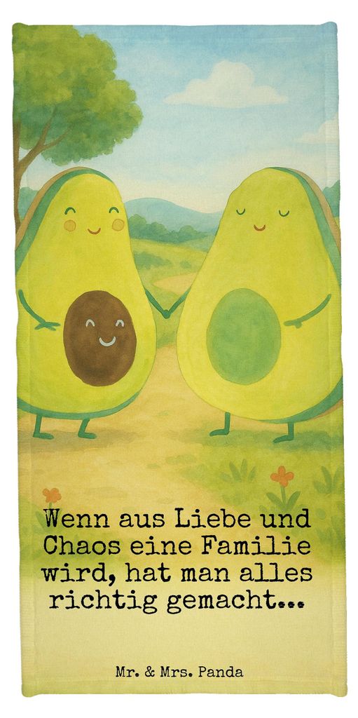 Mr. & Mrs. Panda Strandtuch Avocado Pärchen Design - Gelb Pastell - Geschenk, Duschtuch, Handtuch, Badhandtuch, Badehandtuch, Sport, Familie, Kind...