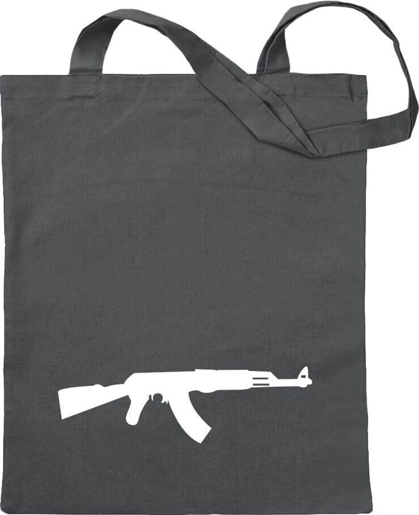 Kiwistar - Baumwolltasche - stahlgrau - AK 47 Kalaschnikow - Tragetasche Stoffbeutel Umhängetasche langer Henkel