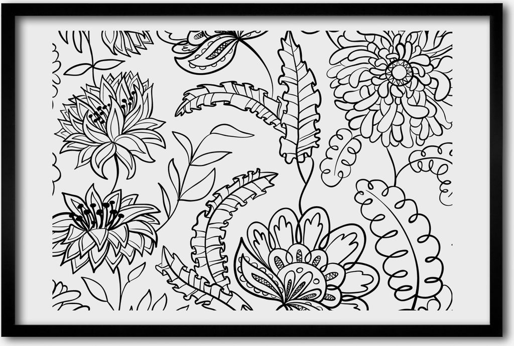 Bild 60x40 MDF-Rahmen, Wandkunst Blumenmuster