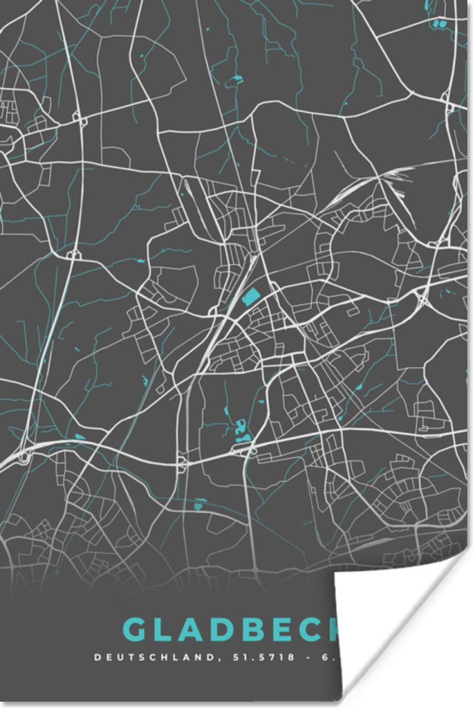 MuchoWow Poster Blau - Deutschland - Karte - Stadtplan - Gladbeck 80x120 cm - Papierdruck