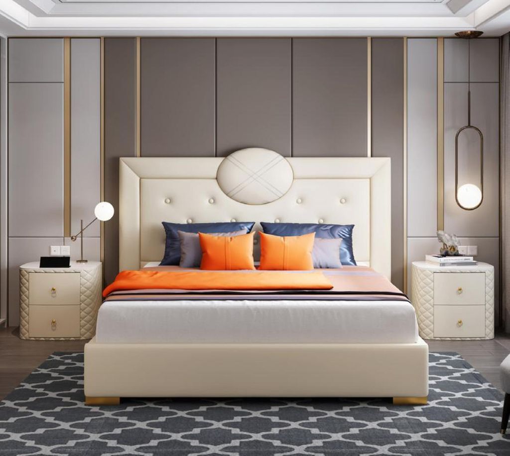 Großes Weißes Schlafzimmer Doppelbett Designer Holzgestell Modernes Bett
