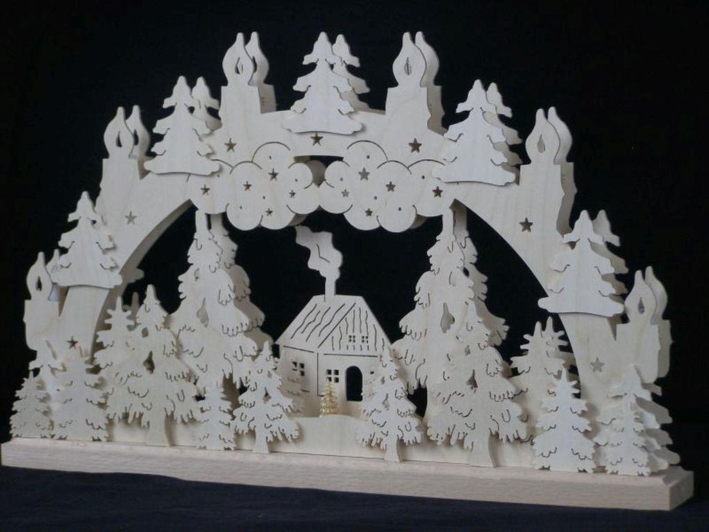 Schwibbogen mit Waldhütte und Beleuchtung BxHxT 50x32x7cm NEU
