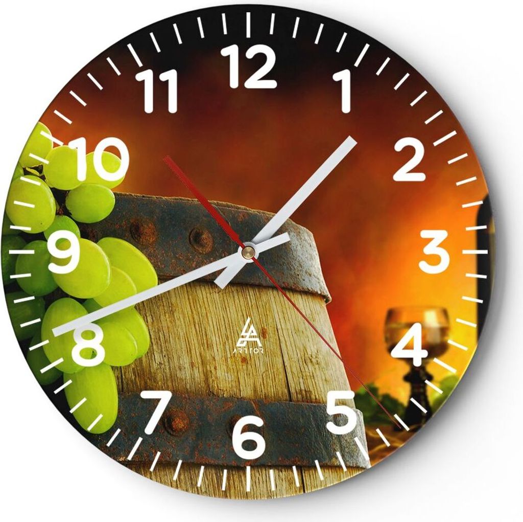Wanduhr - Rund - Glasuhr - Landwirtschaft Alkohol Fass Tasse - 30x30cm - Schleichendes Uhrwerk - Lautlos - zum Aufhängen bereit - Dekoration Moder...