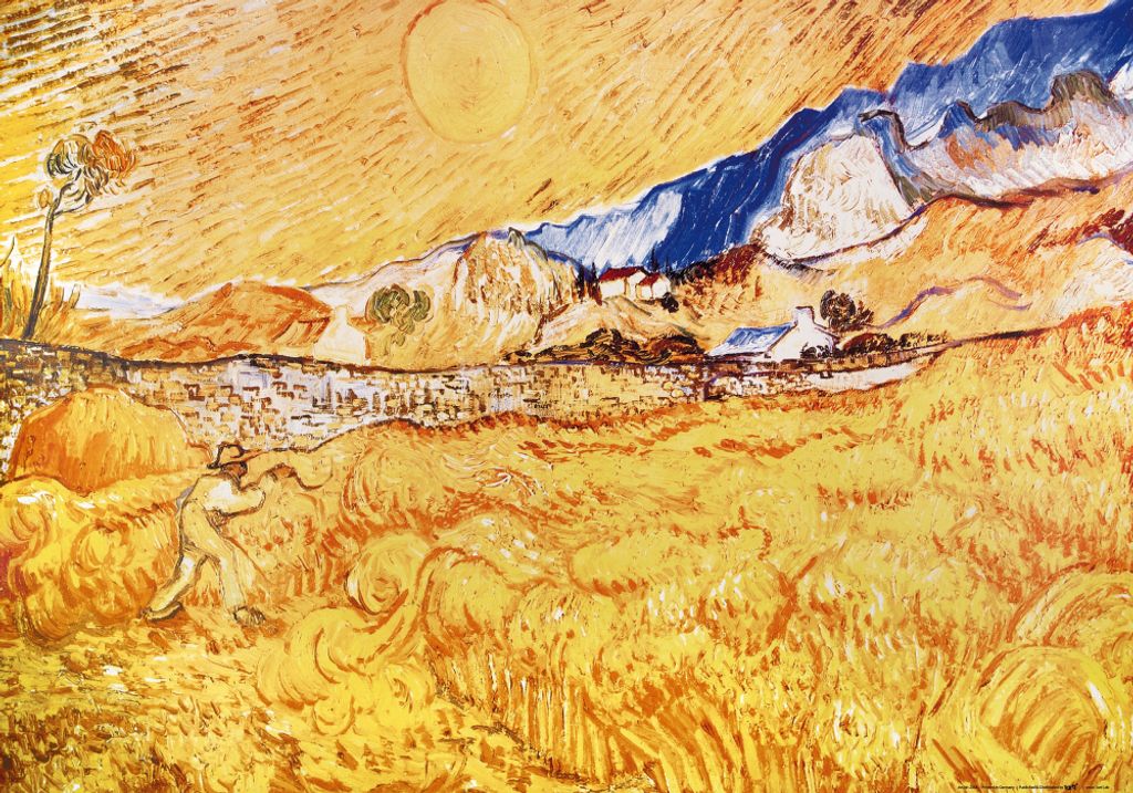 Vincent Van Gogh Kunstdruck Bild - Weizenfeld Hinter Dem Hospital Saint-Paul, Die Ernte, 1889 (70 x 100 cm)