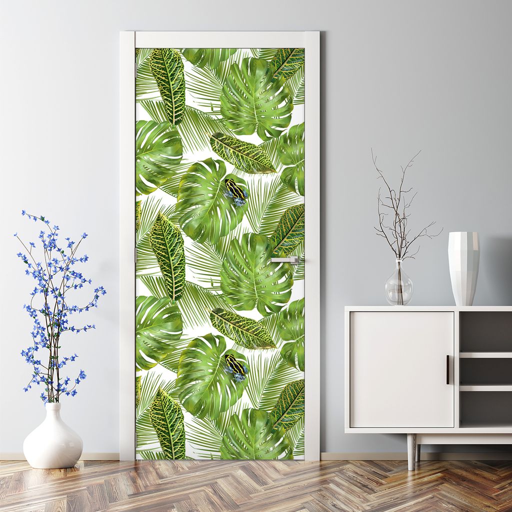 Dekorative Türtapete selbstklebend Türposter Tapete Türaufkleber Blätter und Frosch 77 x 200 cm