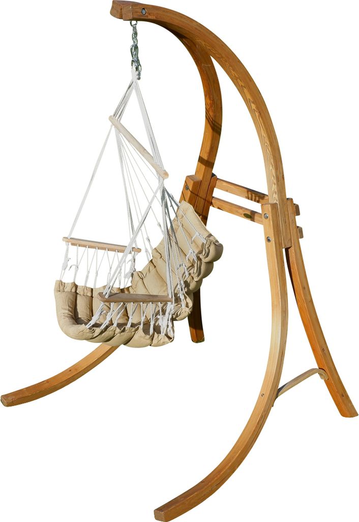 ALEOS. DESIGN Hängesessel Hängestuhl mit Gestell aus Holz Lärche CAT-MALY-BRAUN Holzgestell Hängesesselgestell komplett mit Stoffsessel angeneh...