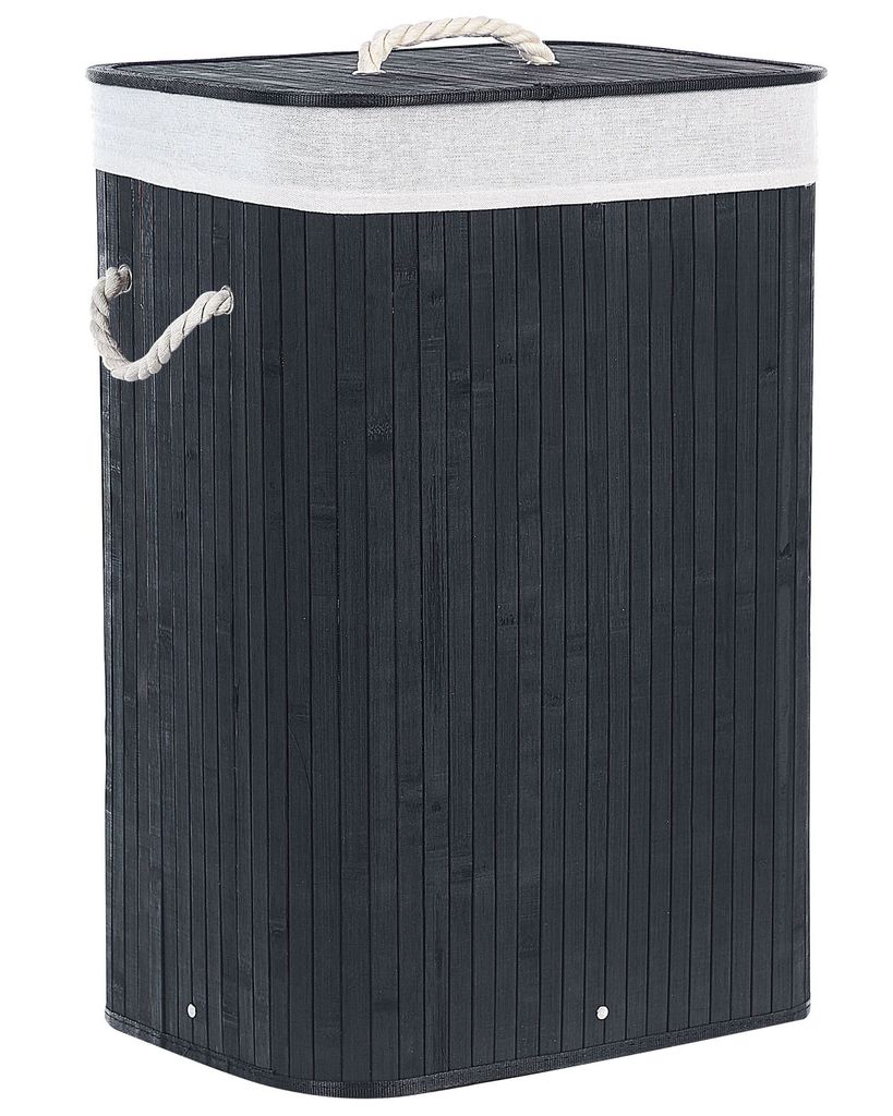 BELIANI Wäschekorb Schwarz Bambusholz Rechteckig 60 cm Handgemacht mit Deckel Herausnehmbarem Sack Accessoires Deko für Bad Schlafzimmer