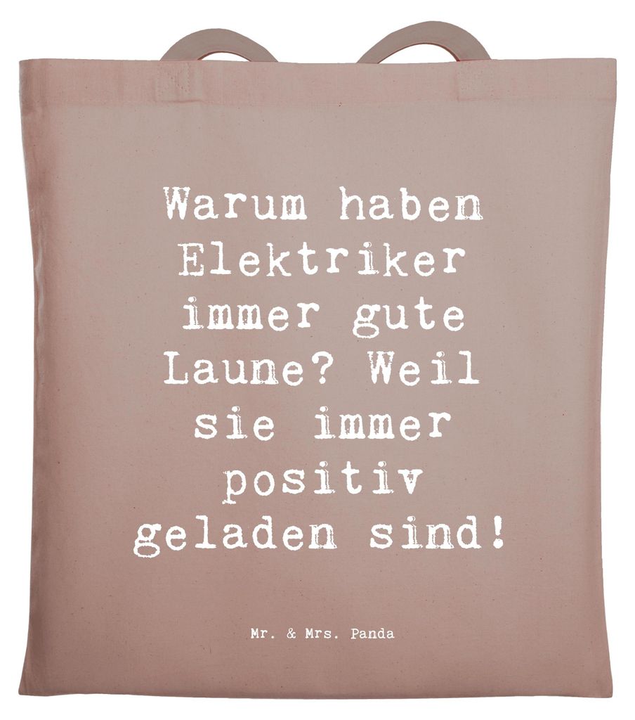 Mr. & Mrs. Panda Schultasche Spruch Positiver Elektriker - Braun Pastell - Geschenk, Shopping Tasche, Freunde, Berufsalltag, Elektrotechnik Beruf, ...