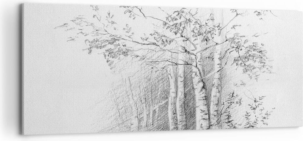 Bild auf Leinwand - Leinwandbild - Einteilig - Skizze Wald Birke - 120x50cm - Wand Bild - Wanddeko - Wandbilder - Leinwanddruck - Bilder - Wanddeko...