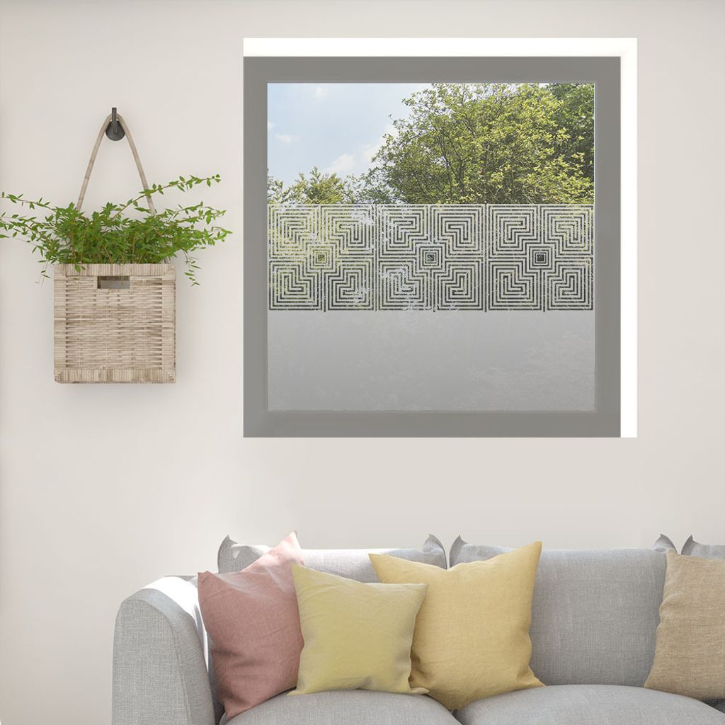 Sichtschutzfolie Ornament eckig Fensterfolie Sichtschutz Milchglas selbstklebend für Bad Dusche Badfenster Blickdicht Büro Terasse Klebefolie BxH...