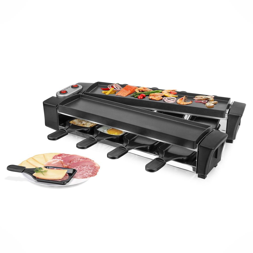 Emerio Raclette-Grill – Gourmet – PFAS-frei – 8 Pfännchen & Produktbild 