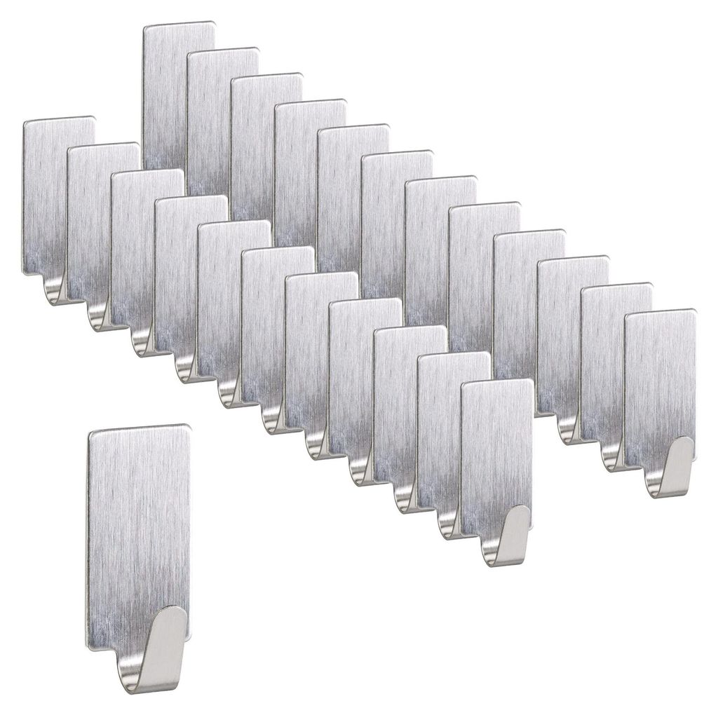 240 x Klebehaken, Schlüsselhaken Edelstahl, selbstklebend & lösbar, Küche & Bad, Wandhaken eckig, Mehrzweckhaken, silber