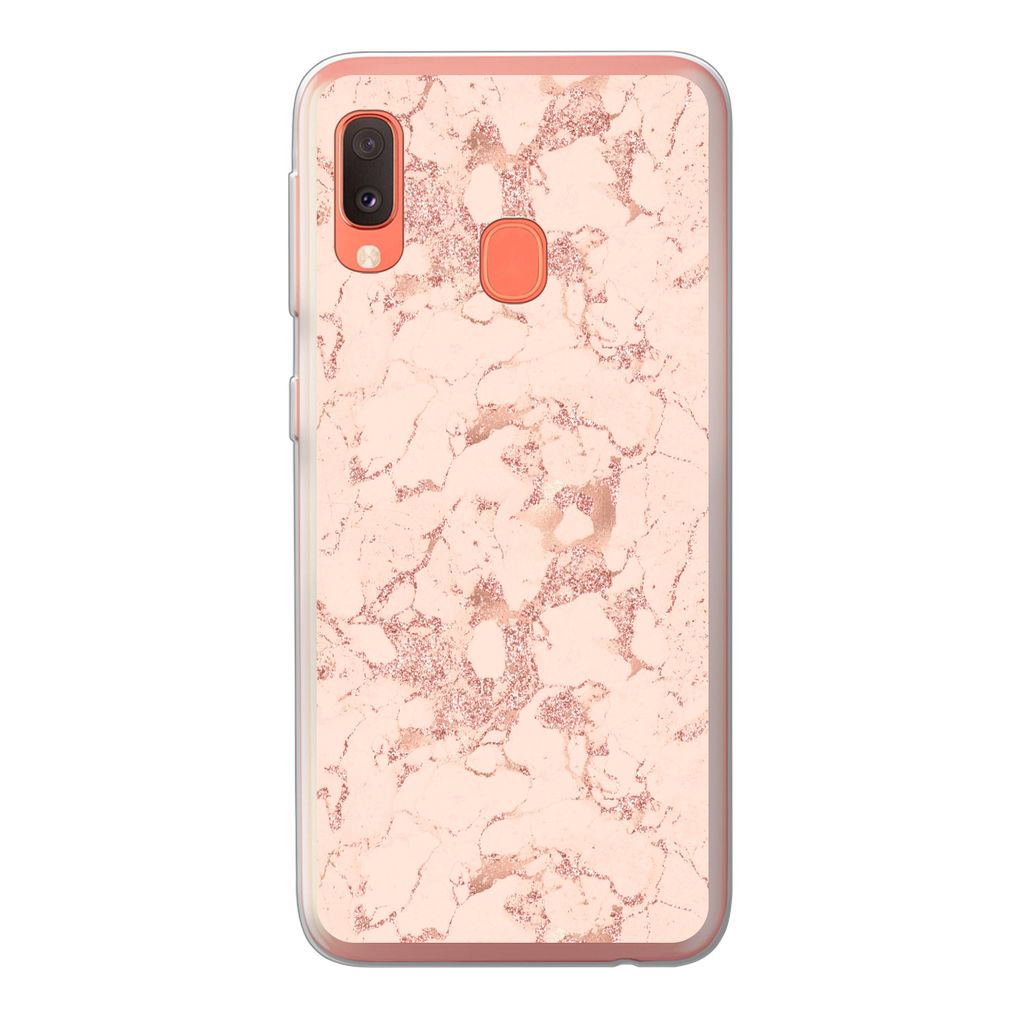 MuchoWow Handyhülle Schutzhülle Hülle für Samsung Galaxy A20e Marmor - Roségold - Muster - Chic Silikon Softcase Handy Hülle - Abdeckung