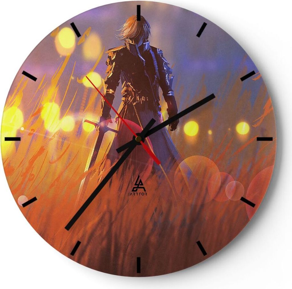 Wanduhr - Rund - Glasuhr - Krieger Schwert - 30x30cm - Produktbild 