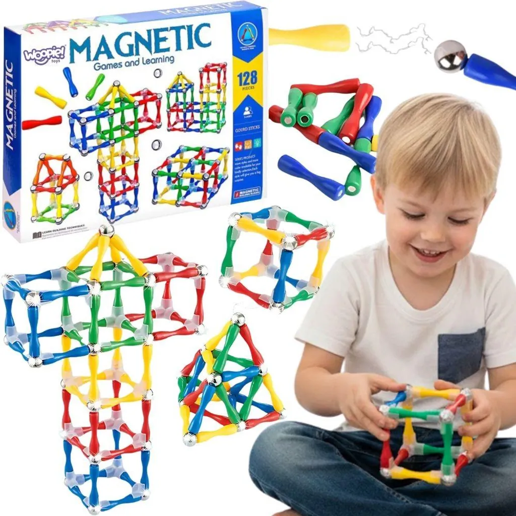 Jeu de construction magnétique 3D Woopie - Coffret créatif 128 pcs