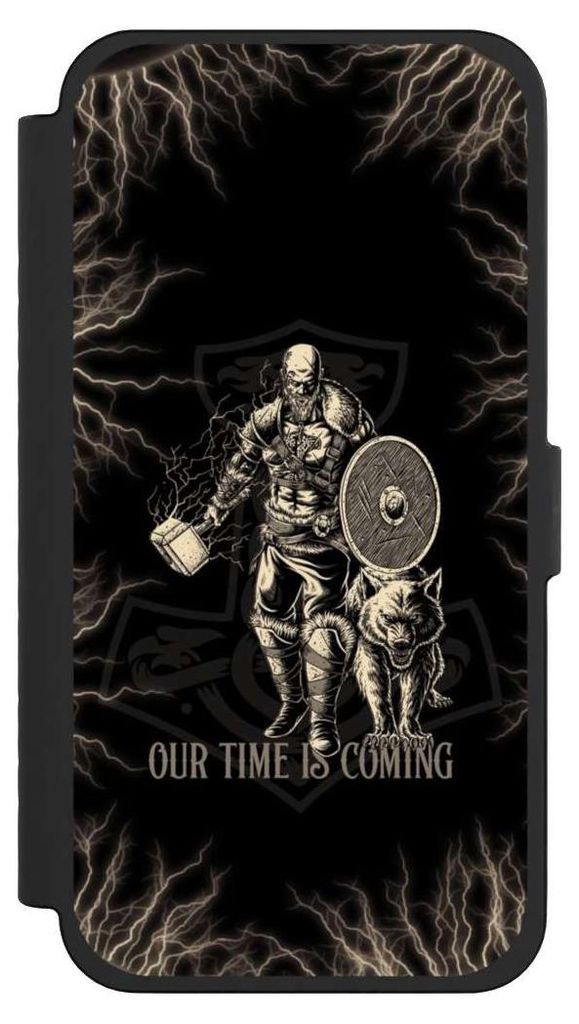 NIVOCASE Klapphülle für Apple iPhone 15 Pro Max Handyhülle aus Kunst Leder NIVOflip schwarz Serienmotiv Vikings Wikinger