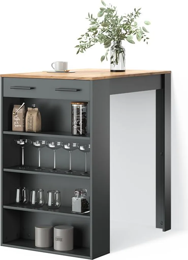 Table haute de cuisine Livinity Regusa Anthracite chêne doré 100x67cm