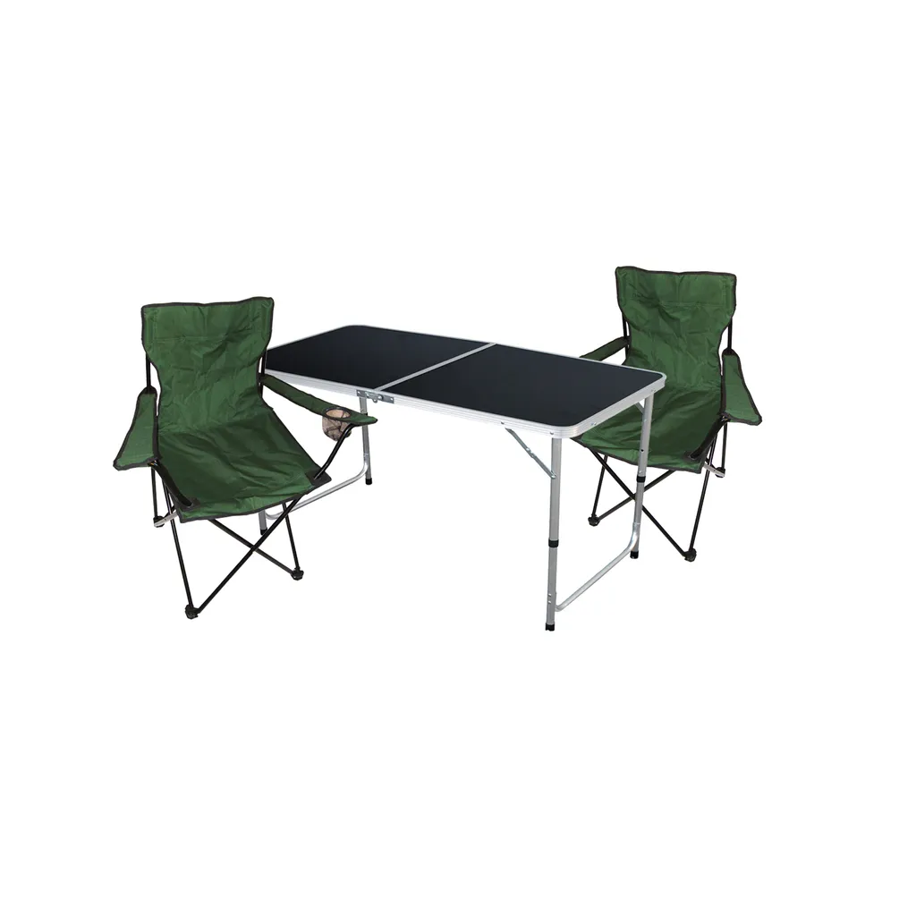 Set 3 Pezzi Mobili da Giardino Verde: Tavolo e Sedie da Pesca Outdoor
