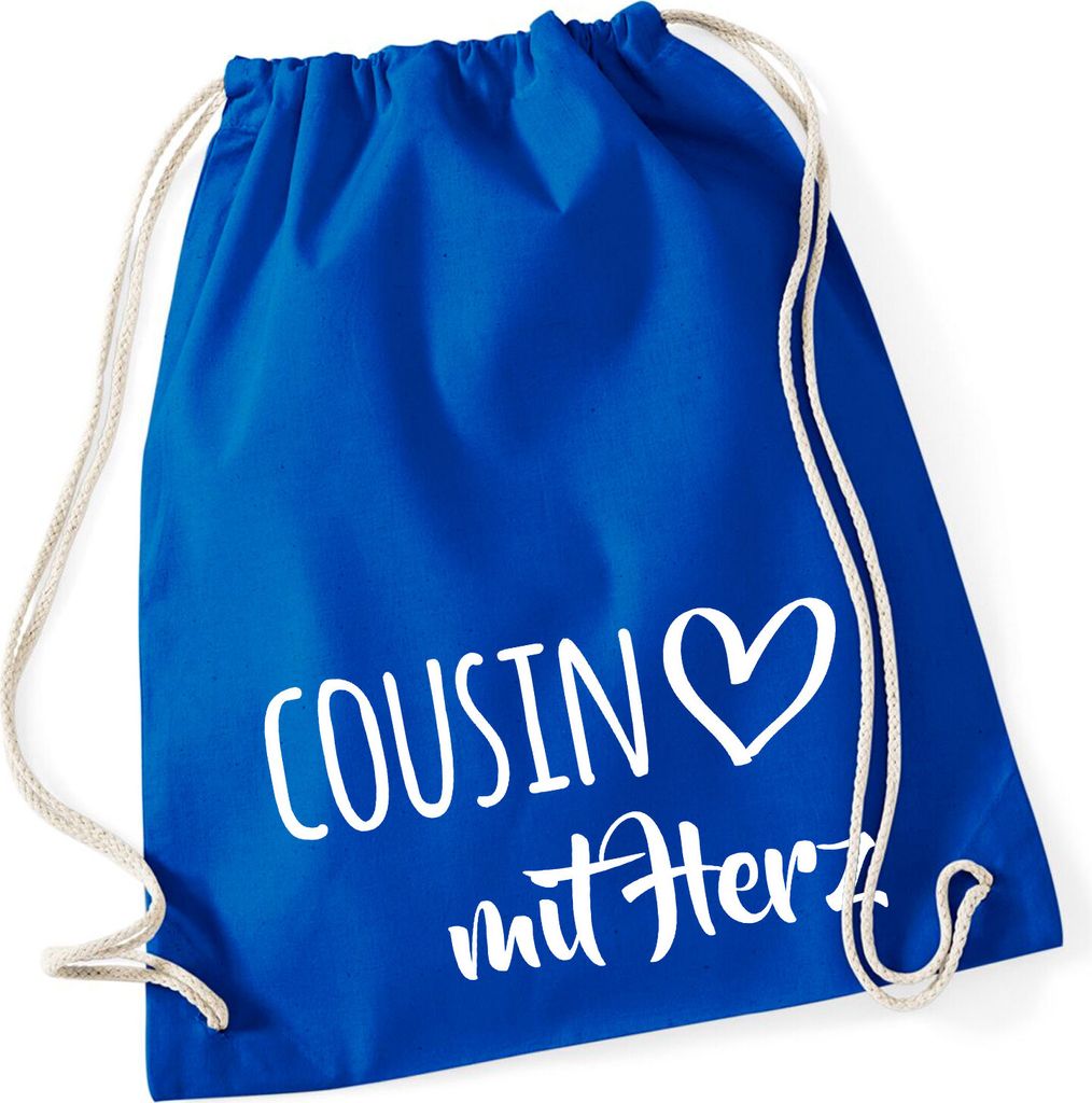 Huuraa Turnbeutel Cousin mit Herz 12 Liter Bright Royal Baumwolle Rucksack Geschenkidee