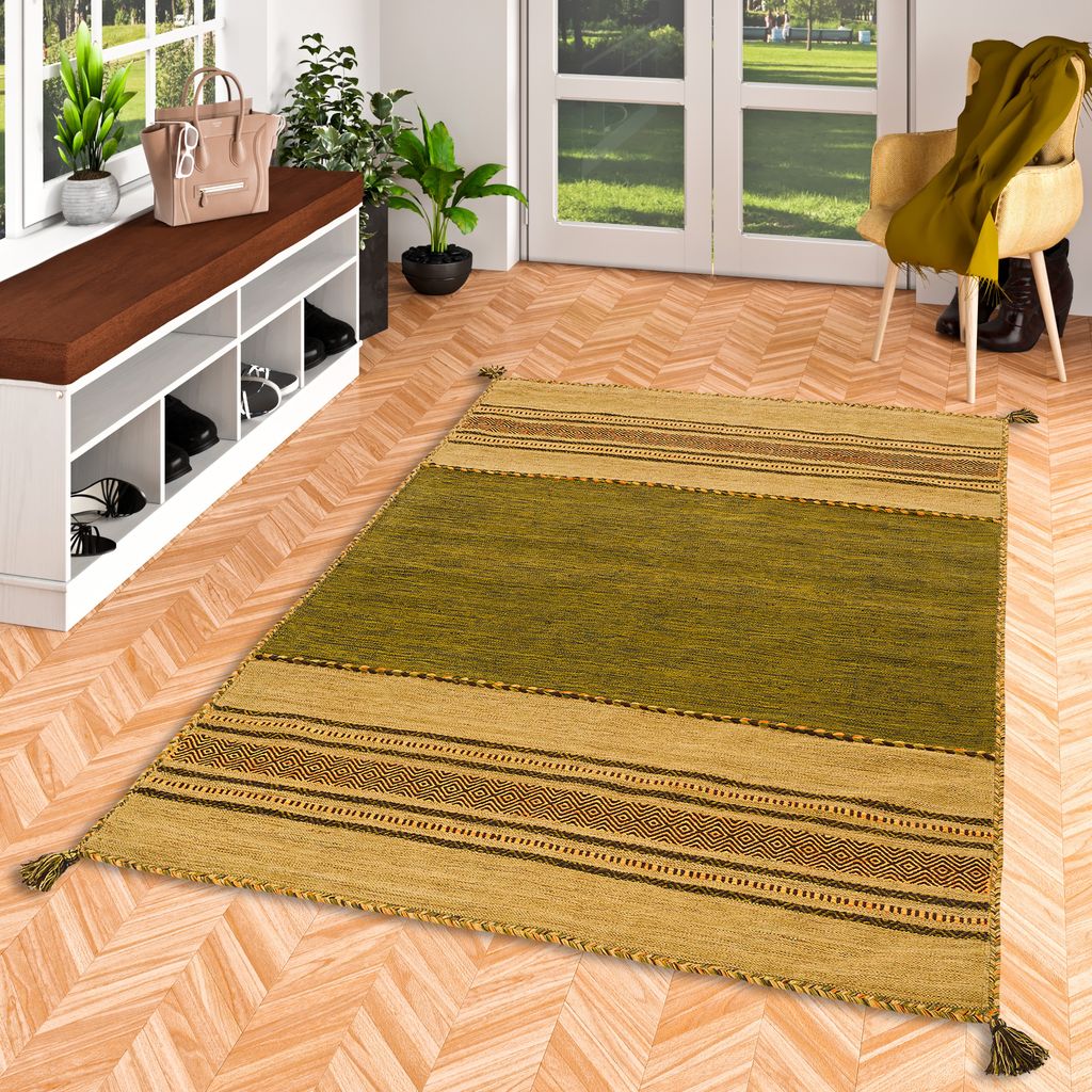 Natur Teppich Kelim Navarro Grün, Größe:70x250 cm