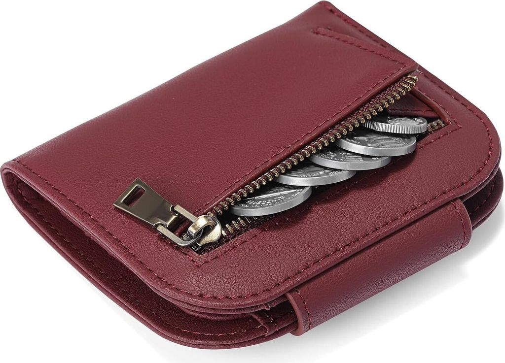 Kompakte Damen Leder Geldbörse,Mini Geldbeutel mit RFID-Schutz,kleines Portemonnaie für Frauen mit Reißverschluss,großes Münzfach,mehrere Kart...