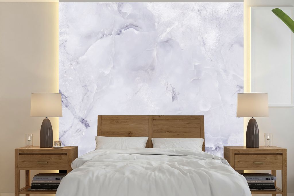 MuchoWow Fototapete für Wohnzimmer oder Schlafzimmer Wandtapete Vinyl Motivtapete Marmor - Füllung - Weiß - 280x280 cm - Hintergrundbild