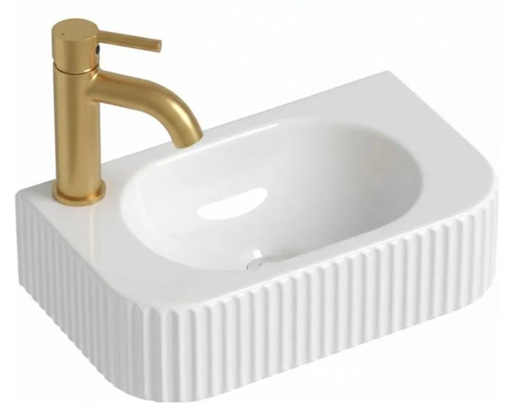 Petit lavabo pour WC NOVA 42cm blanc brillant avec plage de robinet gauche