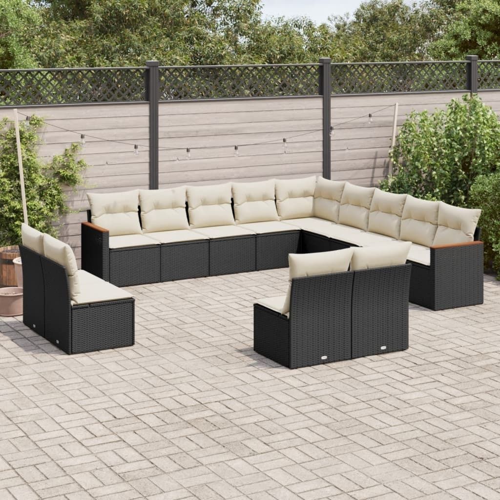 Maison Exclusive - 13-tlg. Garten-Sofagarnitur mit Kissen Schwarz Poly Rattan