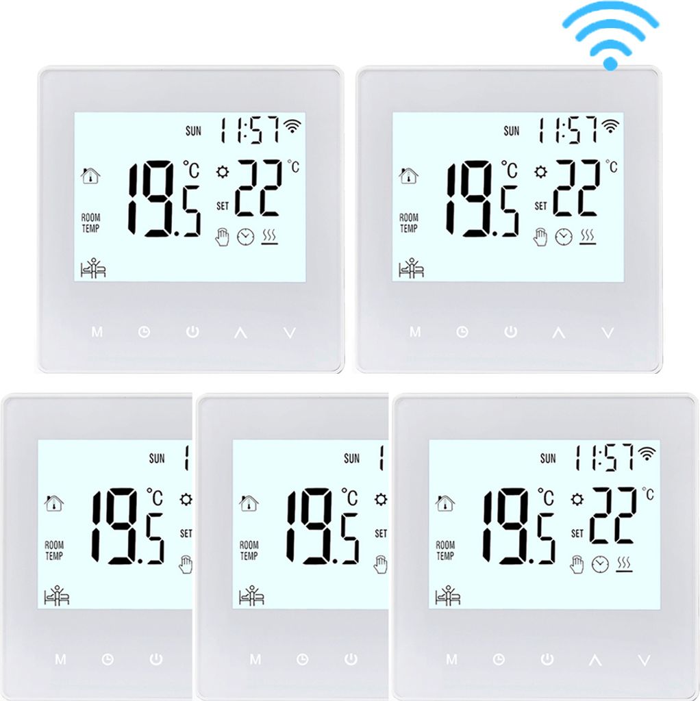 5X WiFi Smart Thermostat 3A Raumthermostat Wasserheizungsgeräte Fußbodenheizung, LCD-Display, APP-Steuerung, Manueller/automatischer Modus