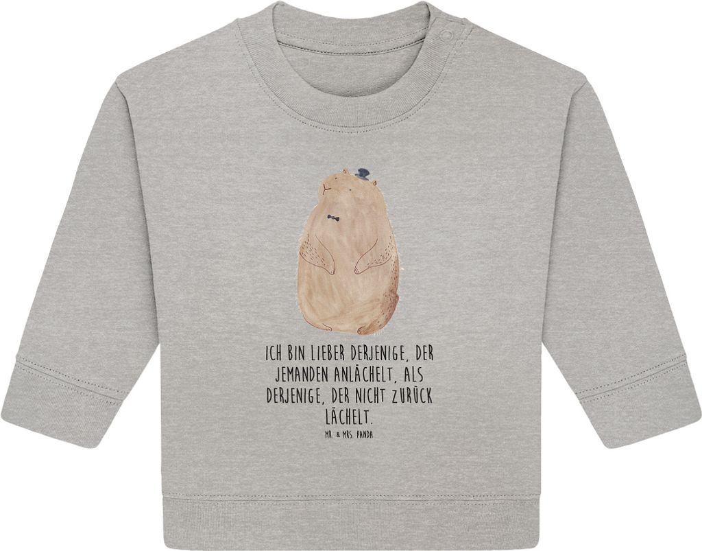 Mr. & Mrs. Panda Organic Baby Pullover Murmeltier 12. - 18. Monat - Heather Grey - Geschenk, Respekt, Anstand, Bullover, Lustige Sprüche, Knigge, ...