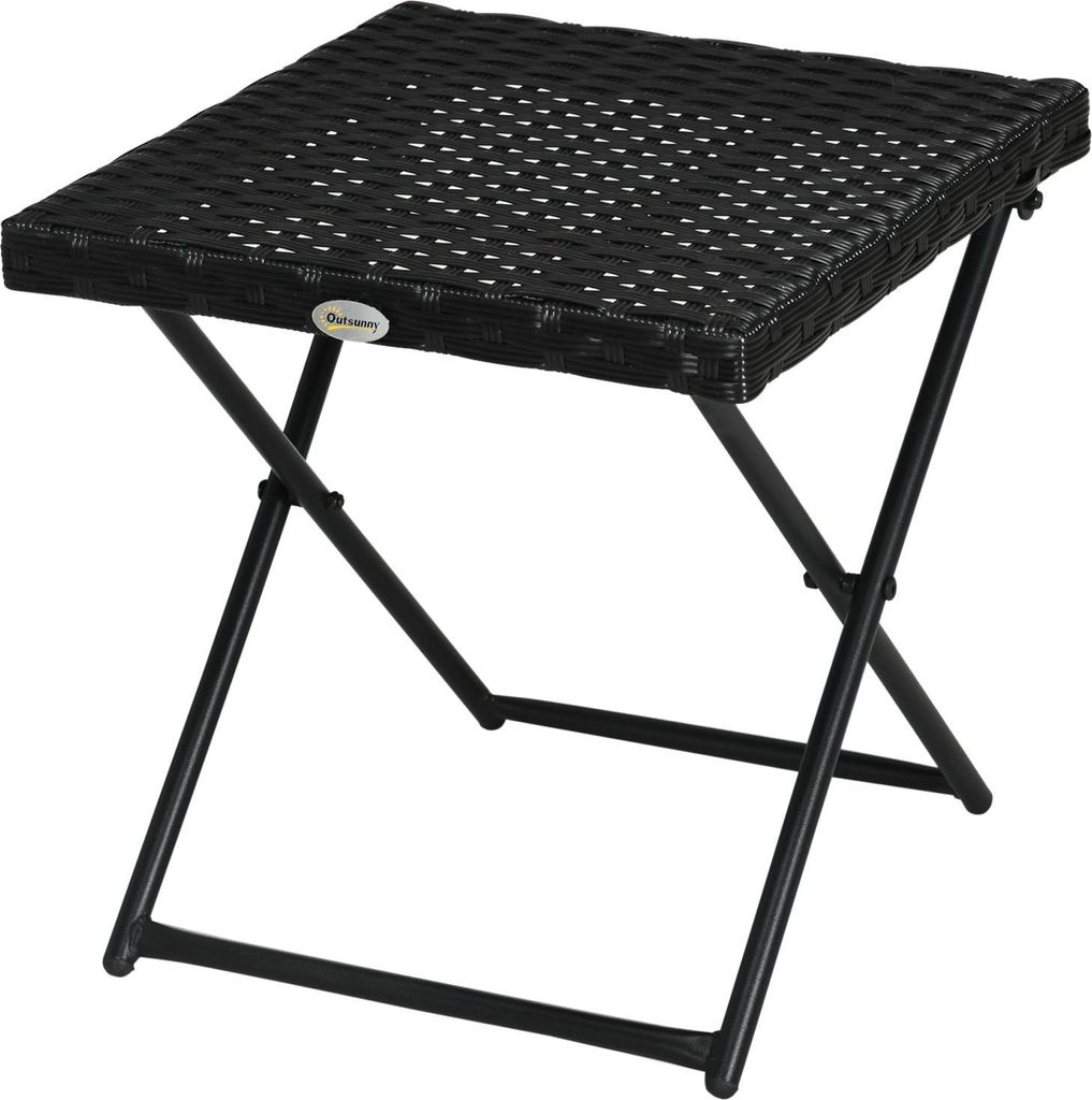 Beistelltisch Aus Polyrattan Klappbarer Gartentisch, Couchtisch, Balkontisch, Metall, Schwarz, 40 X 40 X 40 Cm