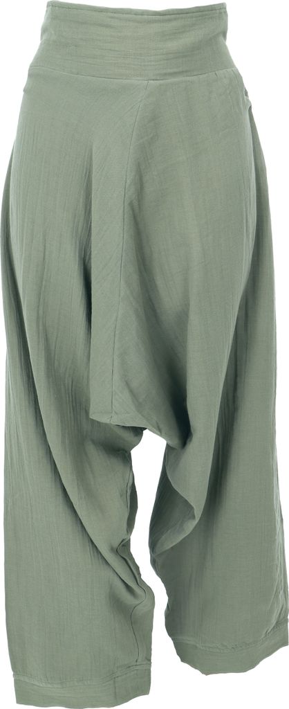 Lange Aladinhose, Boho Wohlfühlhose mit Tiefem Schritt - Schilfgrün, Herren, Baumwolle, Hosen