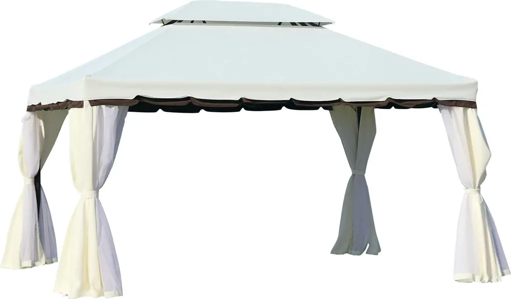 Outsunny Tonnelle de jardin 4 x 3 m avec double toit et moustiquaires