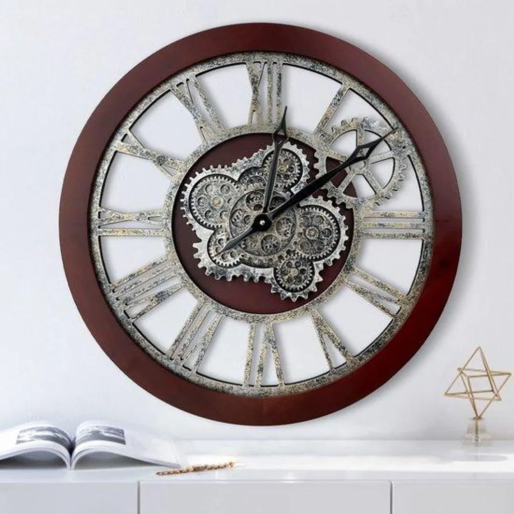 Horloge murale format XL bois et métal pour décoration industrielle chic