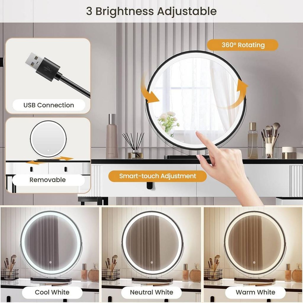 WOLTU Schminktisch, Hocker aus Samt, Spiegel mit LED, Produktbild 4