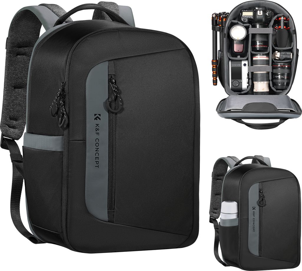 K&F CONCEPT KF13.158 Kamera-Rucksack, erhaeltlich fuer 15,6-Zoll-Laptops mit regenfester Abdeckung, Stativ-Fanggurten, Seitentaschen Kamerataschen