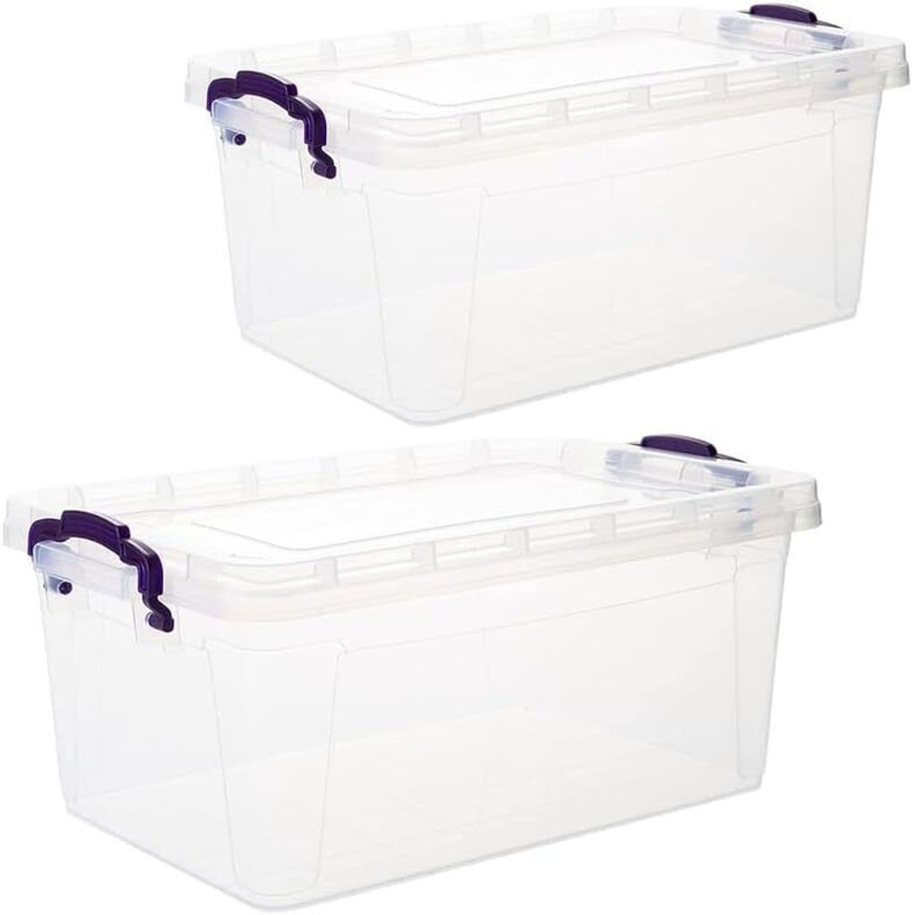 2er Set Aufbewahrungsboxen mit Deckel Plastikbox 5L transparent mit Griffen