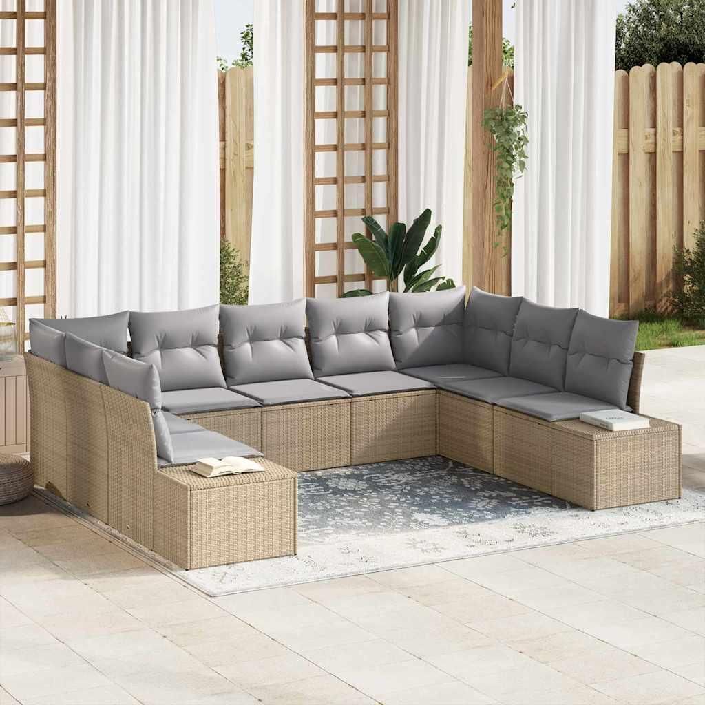 Maison Exclusive - Gartensofa-set mit Kissen 9 pcs Beige Poly-Rattan